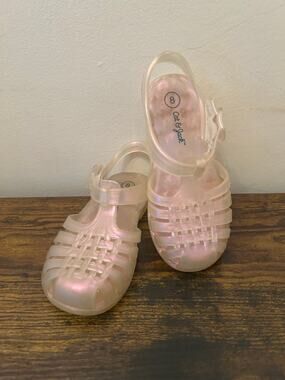 Cat & Jack Toddler Girl Sunny Jelly Sandals White/Pink Iridescent Sz 8 Summer